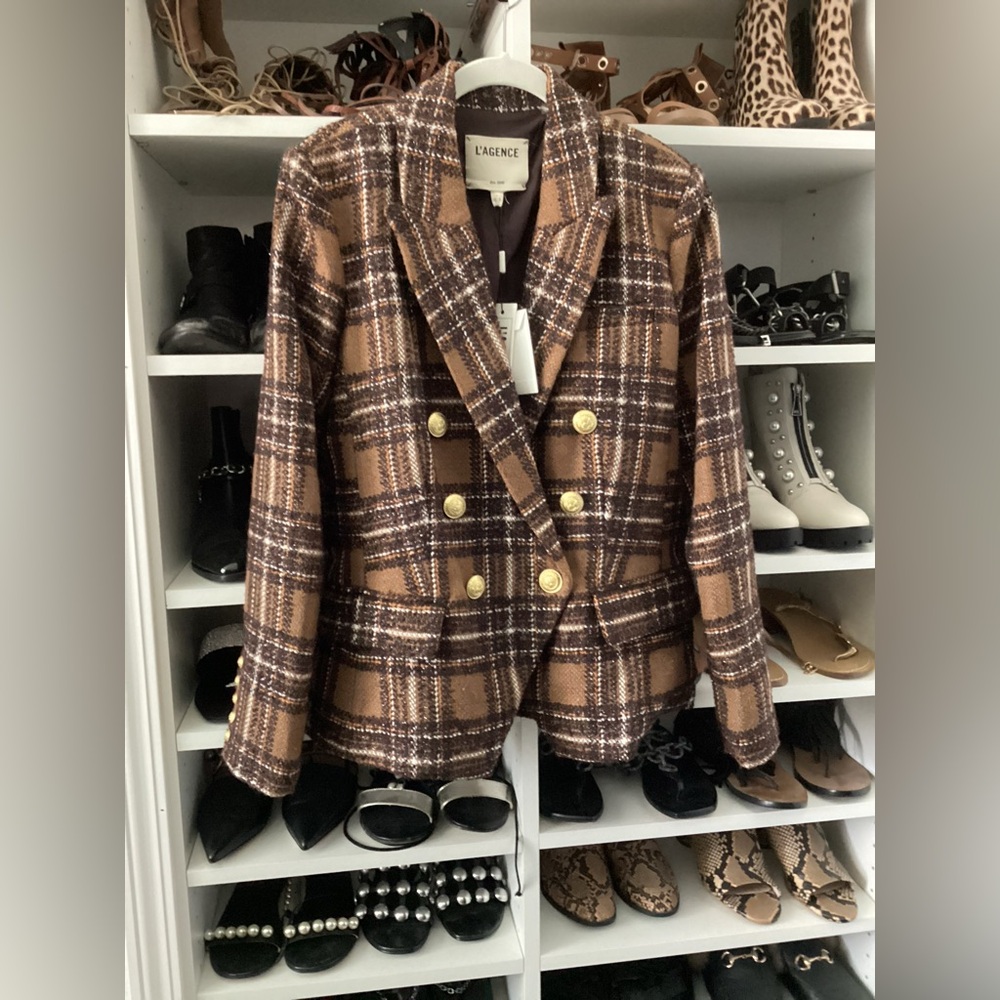 Lagence Brown Plaid Double-Breasted Women's Blazer - Picture 3 of 6
